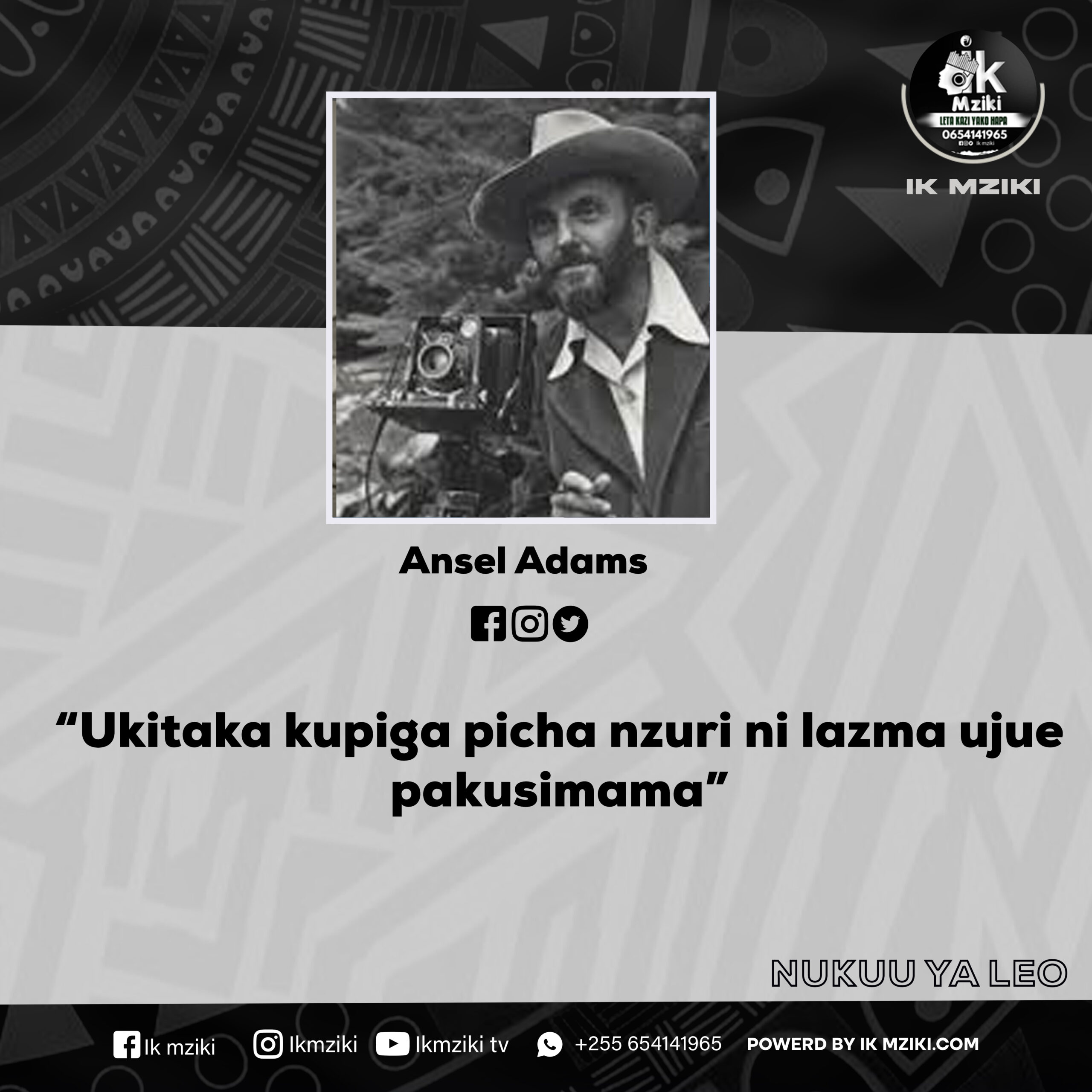 Nukuu kutoka kwa Ansel Adams kuusu Maisha