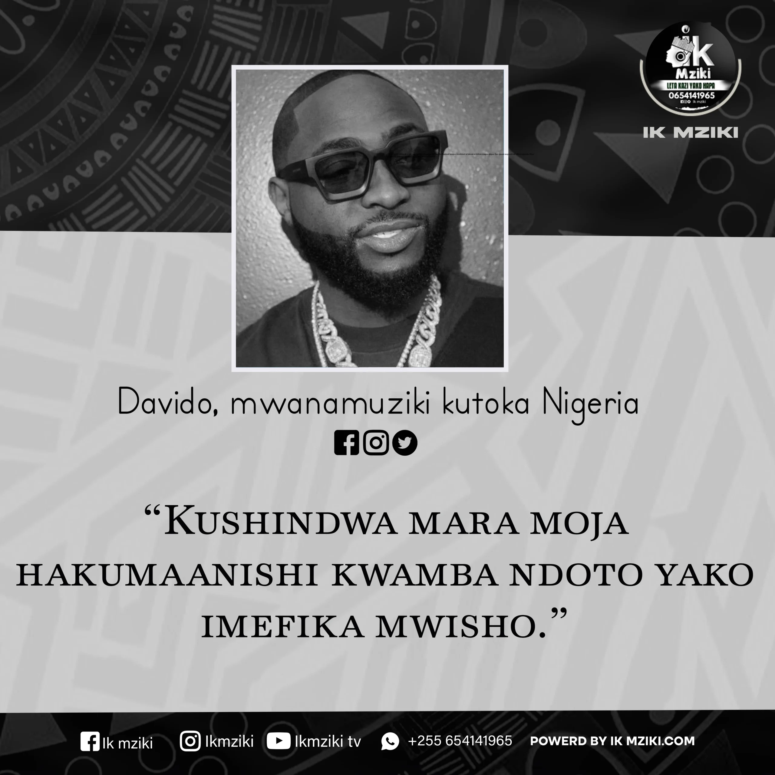 NUKUU YA LEO KUTOKA KWA DAVIDO KUHUSU KUFANIKIWA BAADA YA KUSHINDWA