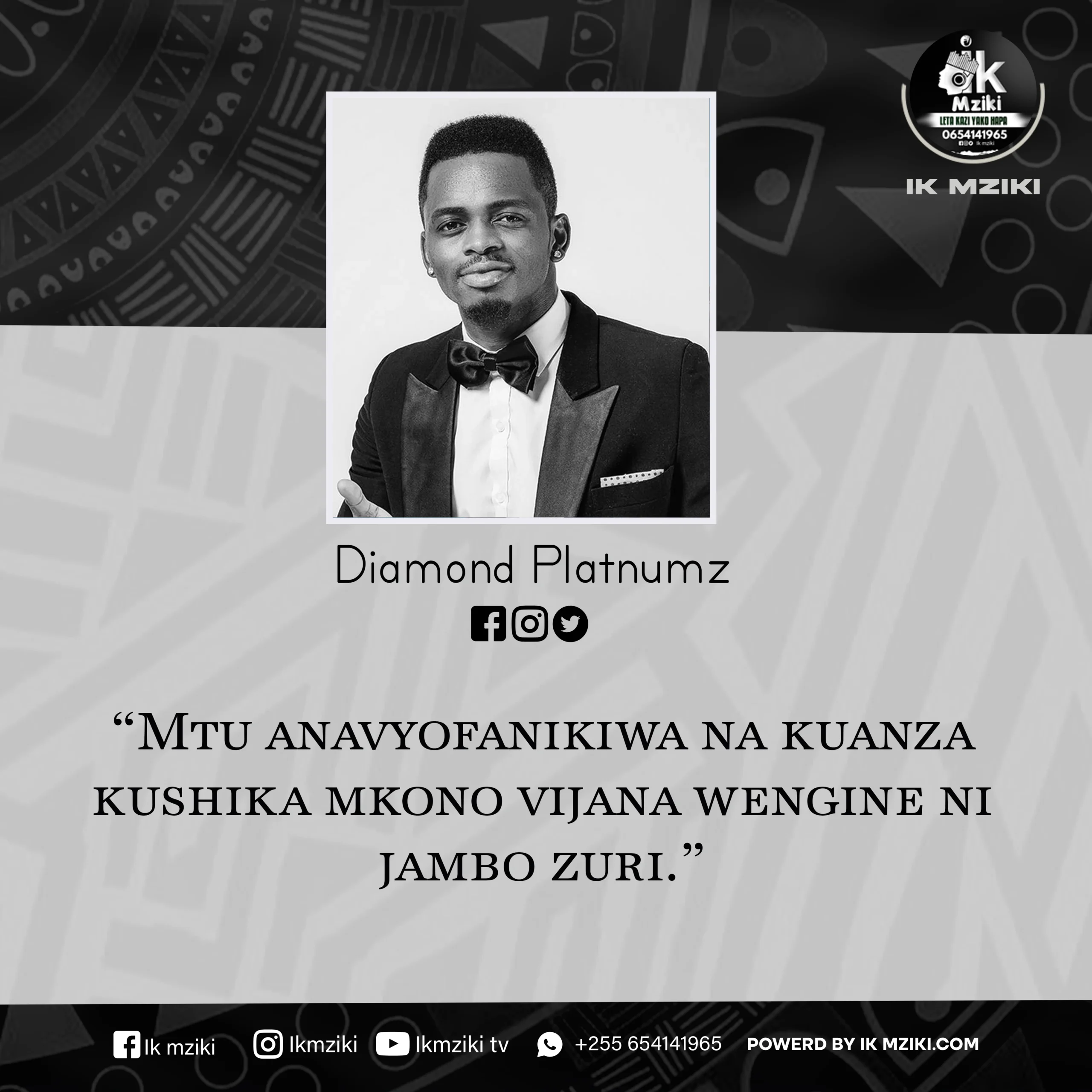 NUKUU YA LEO KUTOKA KWA DIAMOND PLATNUMZ KUHUSU KUSAIDIANA KWENYE MUZIKI